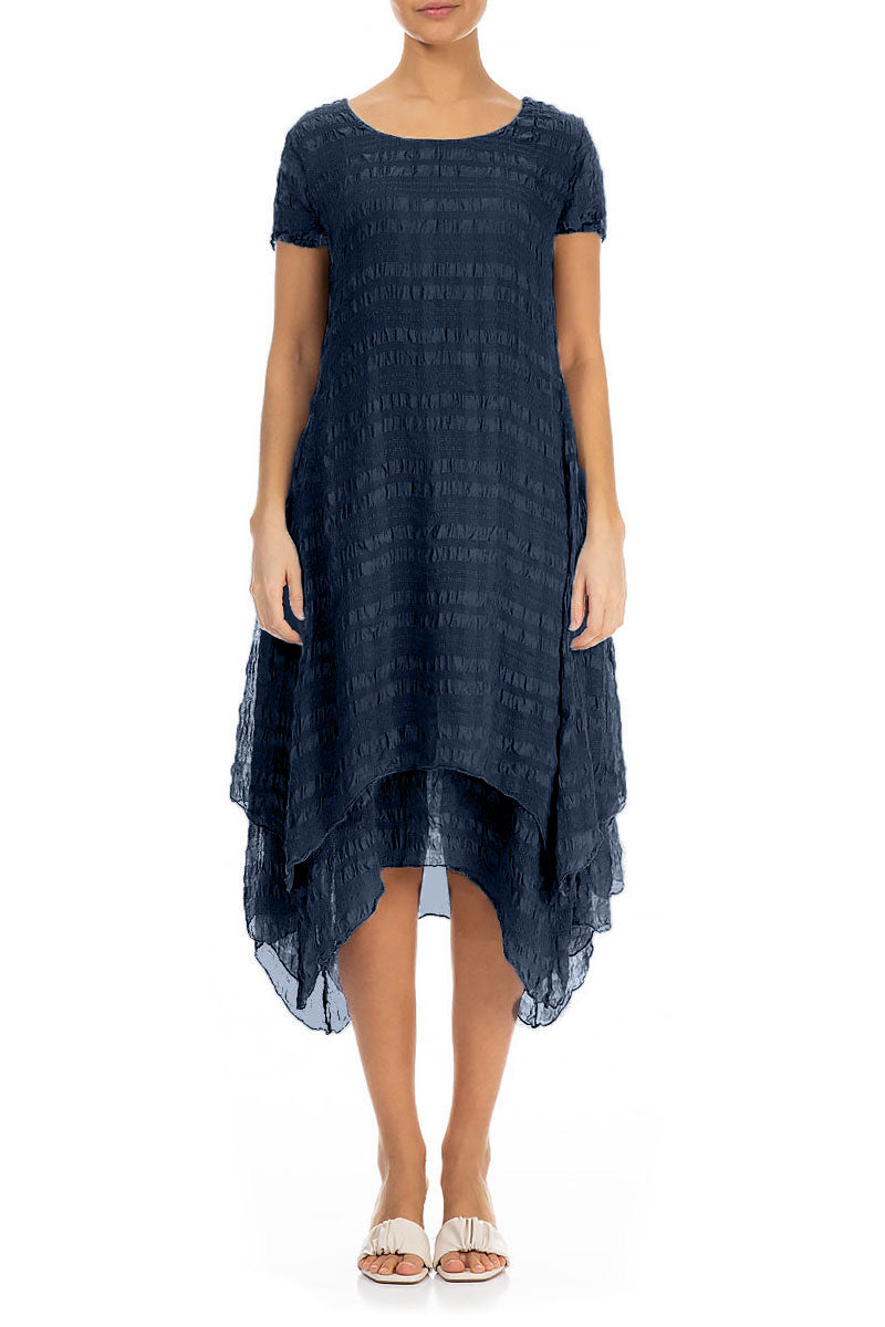 Flowy Layered Navy Light Silk Dress XL