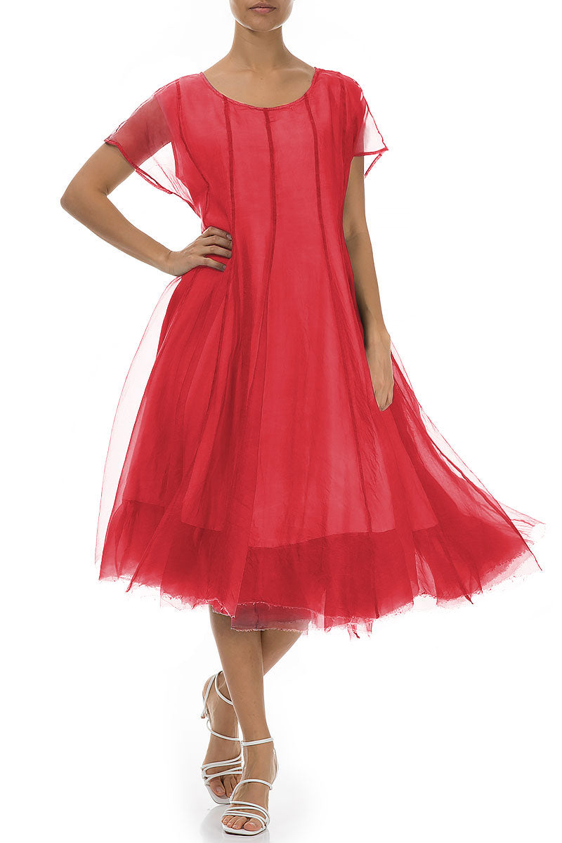 Flowy Poppy Red Silk Chiffon Dress 4