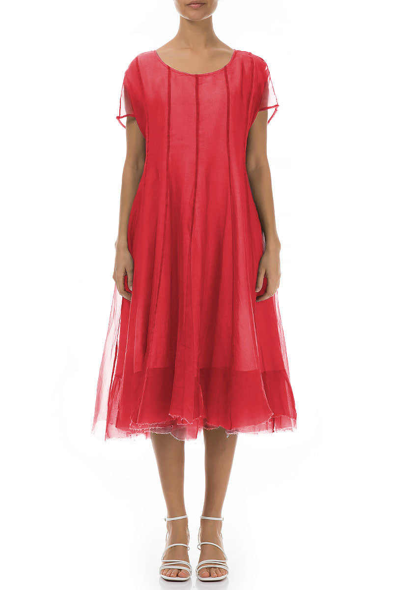 Flowy Poppy Red Silk Chiffon Dress 1