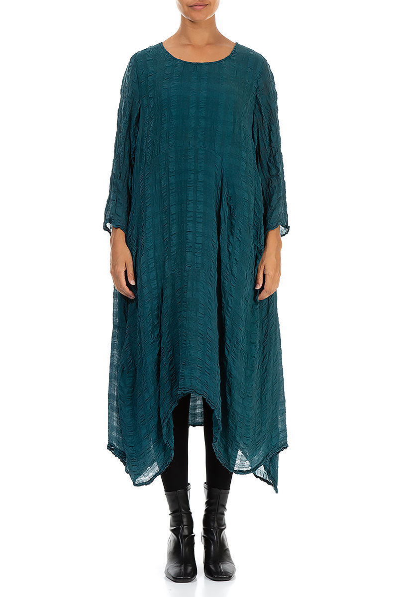 Flowy Teal Textured Silk Dress 1