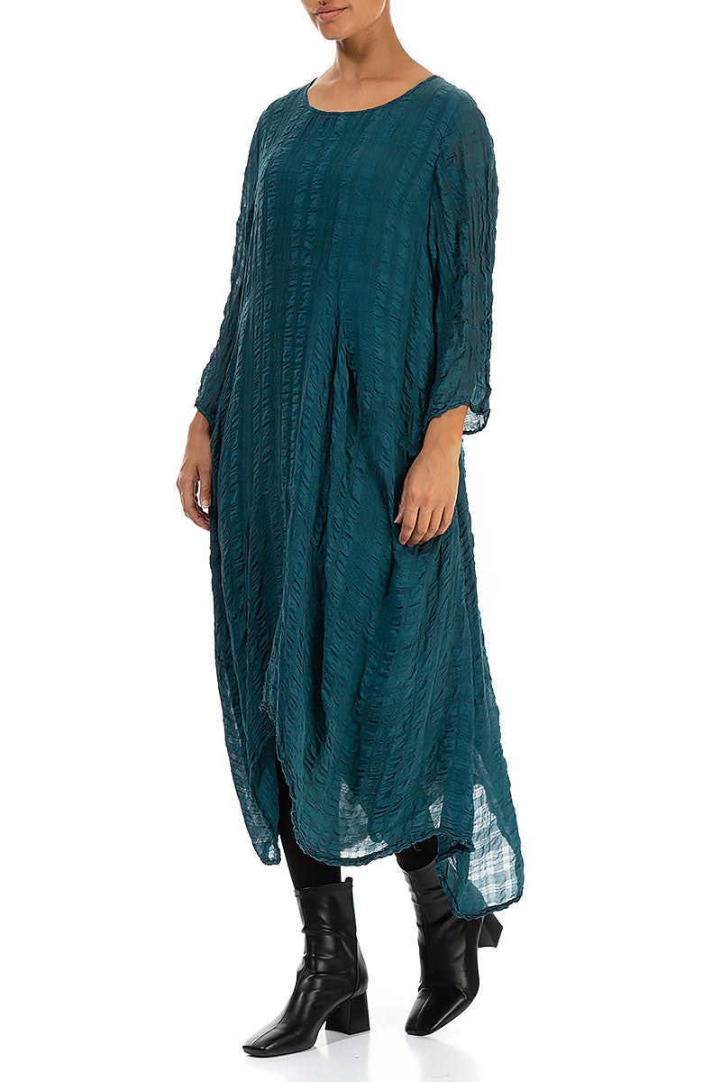 Flowy Teal Textured Silk Dress 3