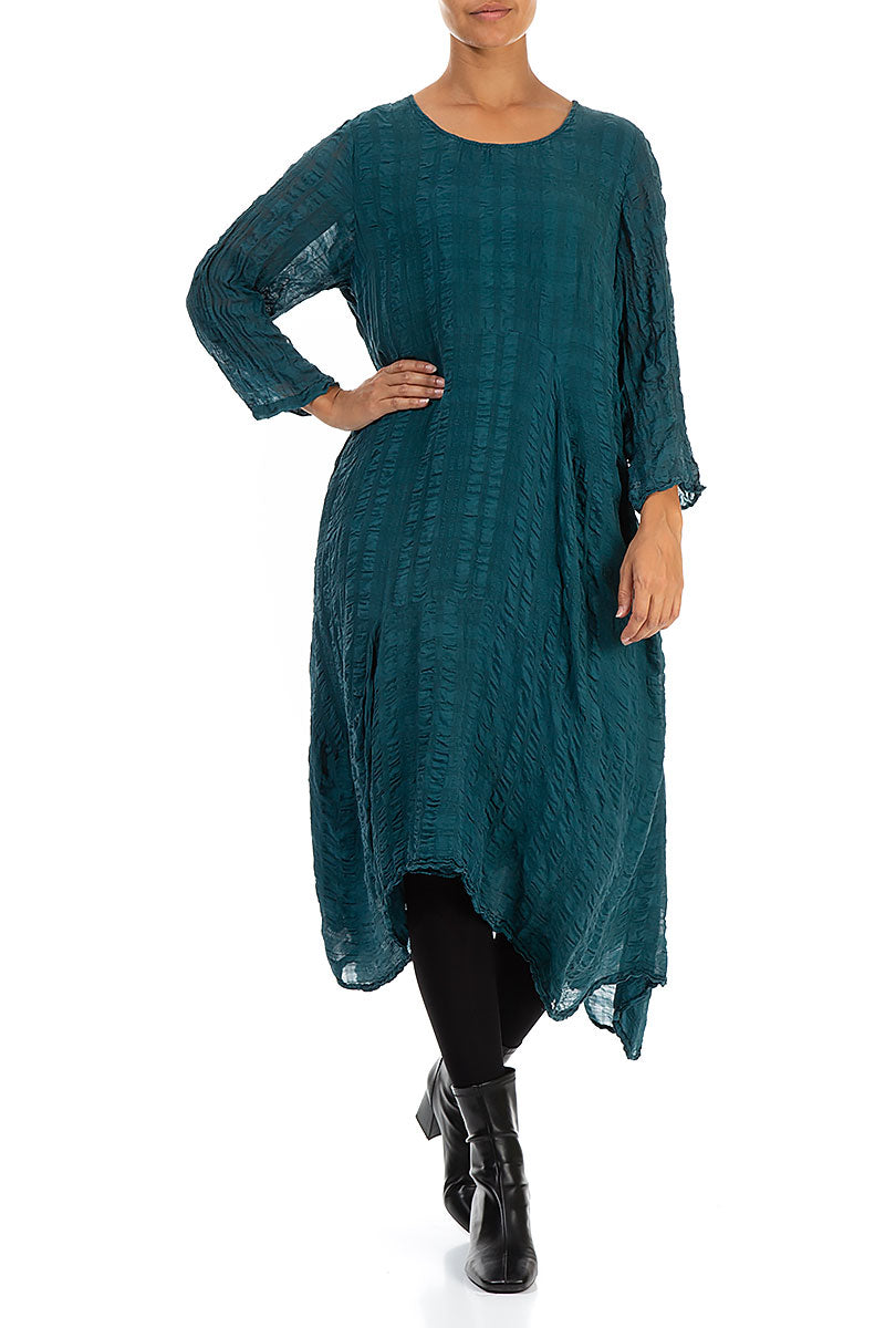 Flowy Teal Textured Silk Dress 4