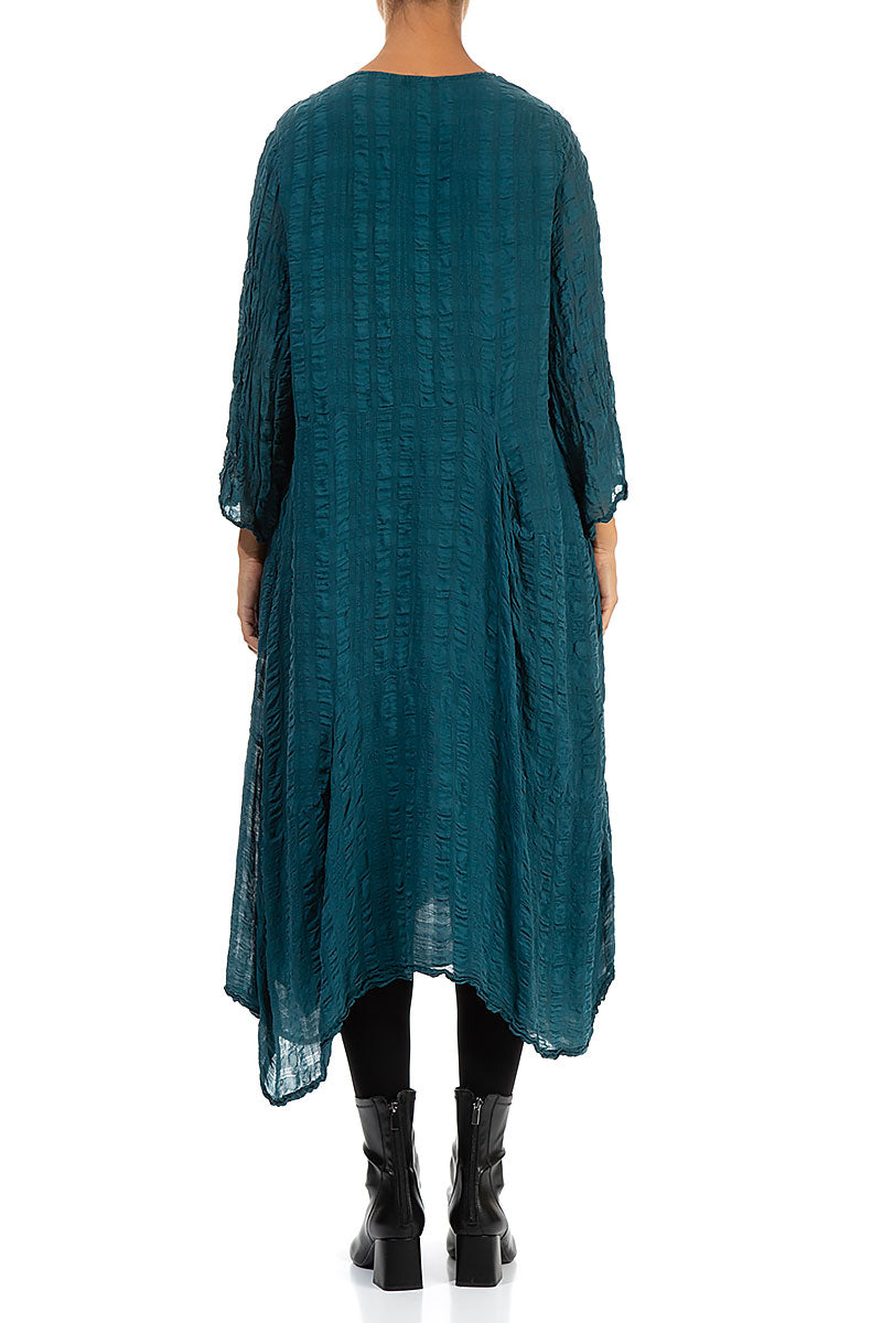 Flowy Teal Textured Silk Dress 2