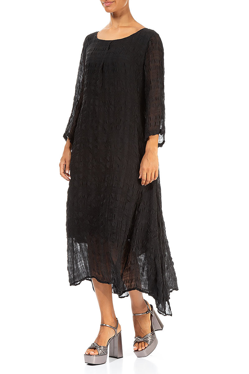 Flowy Tie Up Black Light Silk Dress 3
