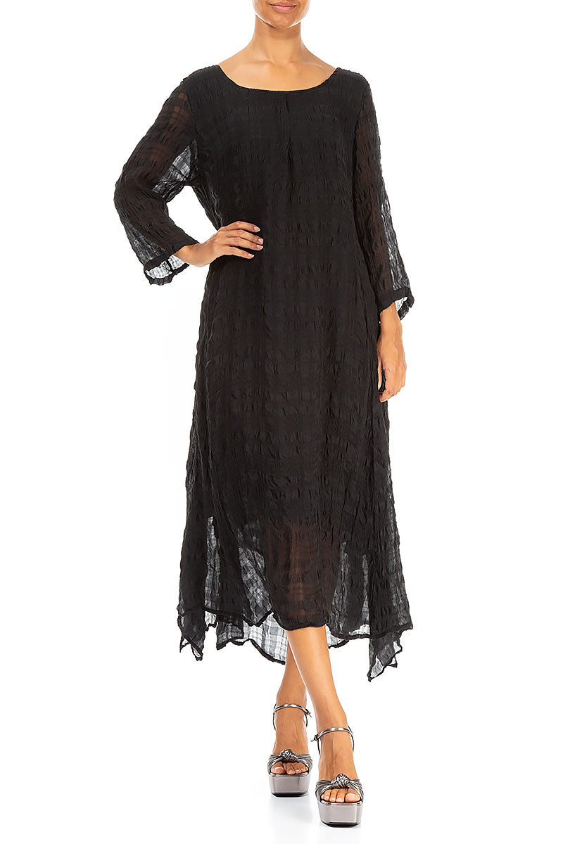 Flowy Tie Up Black Light Silk Dress 4