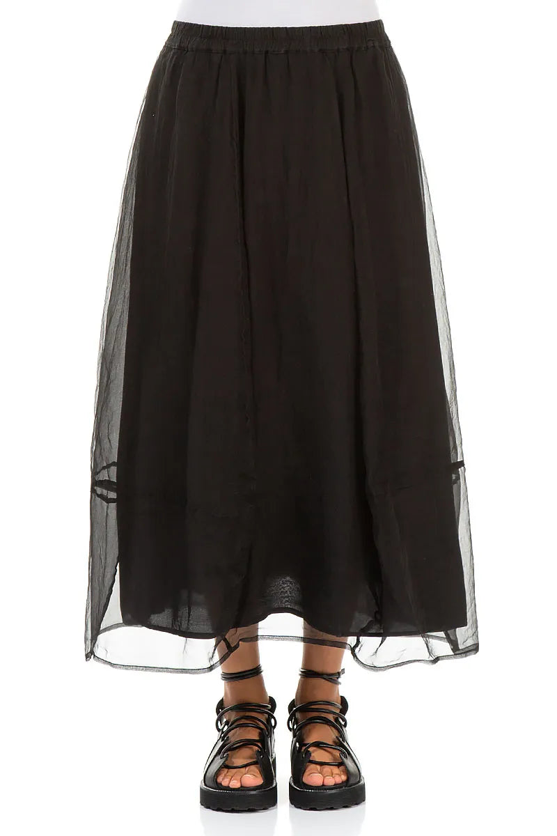 Fluid Black Silk Chiffon Skirt