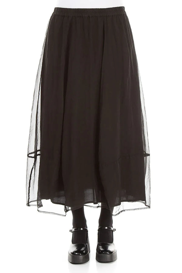 Fluid Black Silk Chiffon Skirt