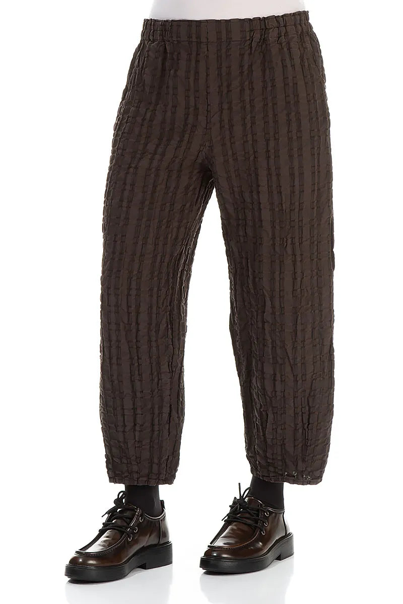 Forest Brown Checkered Linen Cotton Trousers 3