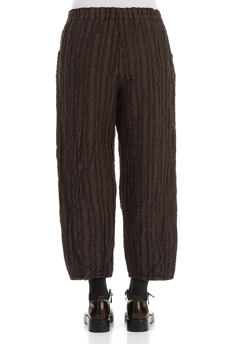 Forest Brown Checkered Linen Cotton Trousers 2