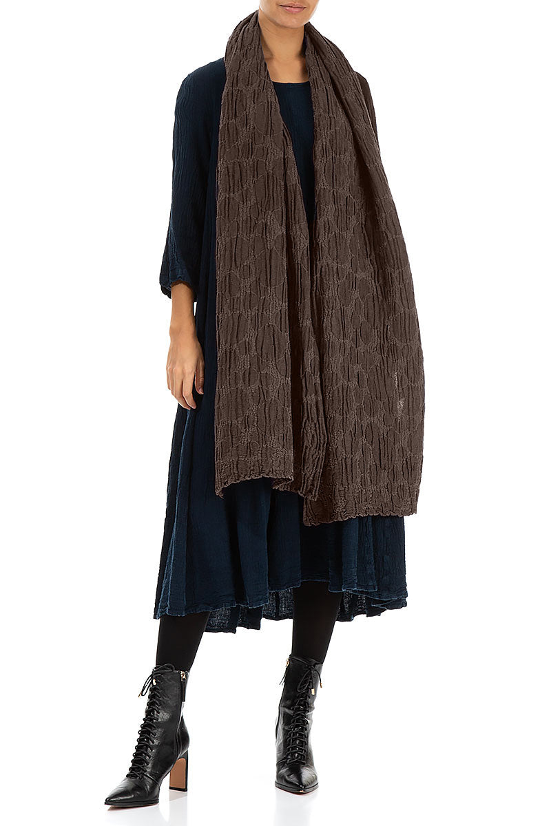 Forest Brown Circle Silk Linen Scarf 2