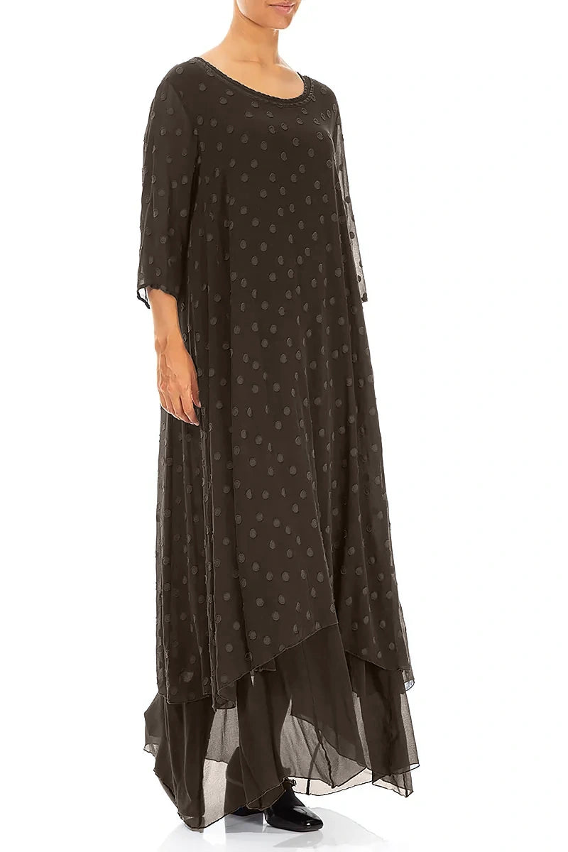 Layered Dotty Forest Brown Silk Dress 3