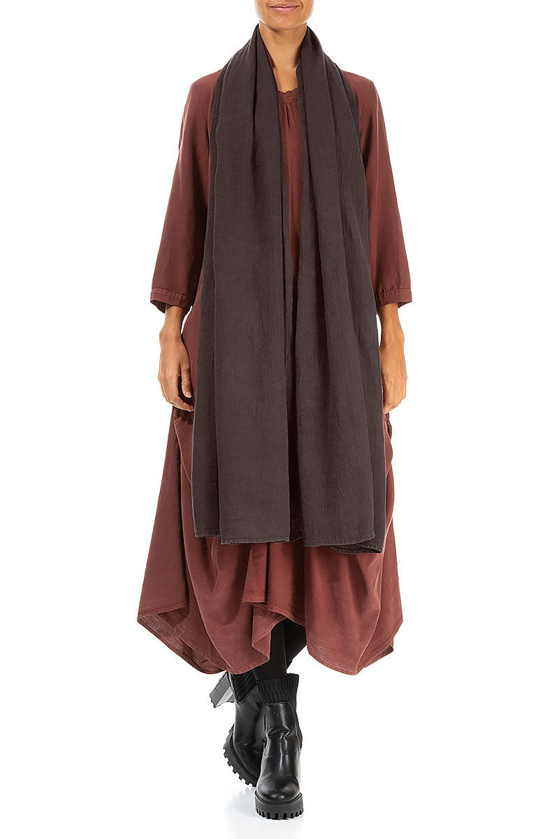 Forest Brown Soft Gauze Linen Scarf 2