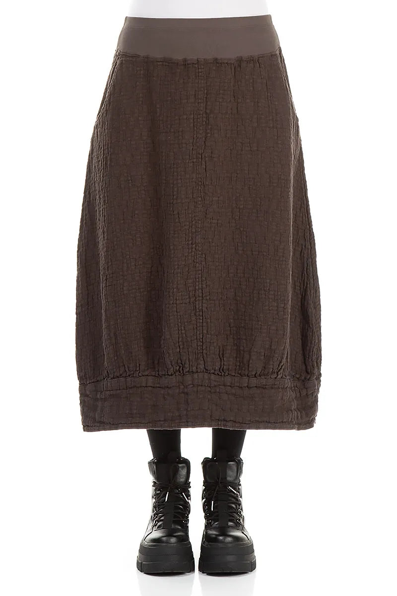 Forest Brown Textured Linen Midi Skirt 1