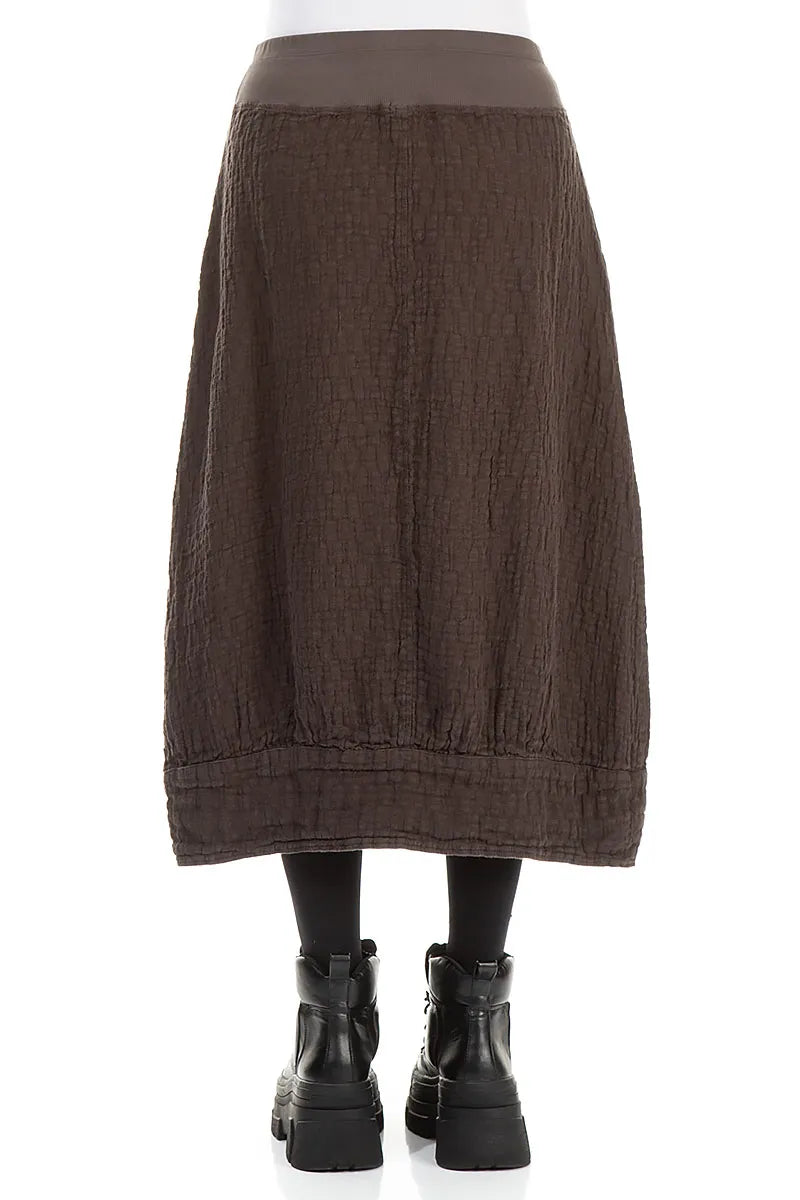 Forest Brown Textured Linen Midi Skirt 2