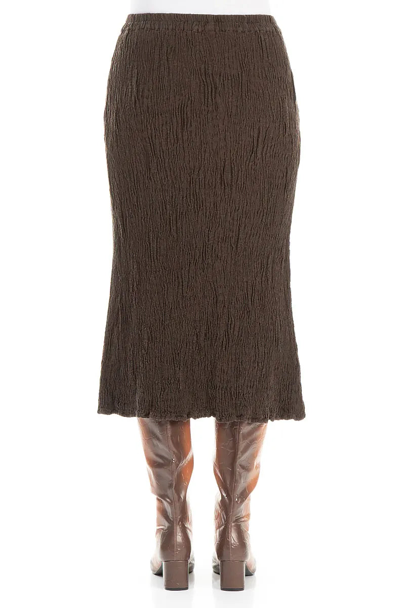 Forest Brown Textured Silk Linen Pencil Skirt 2
