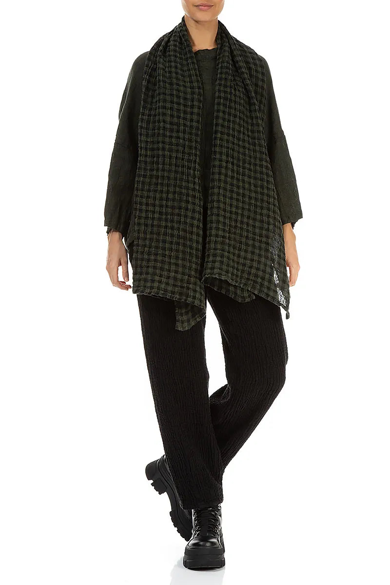 Forest Mist Check Gauze Linen Scarf 2