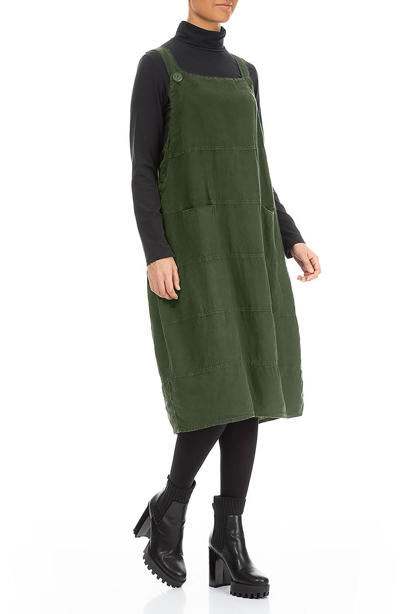 Forest Mist Linen Dungaree Dress 3