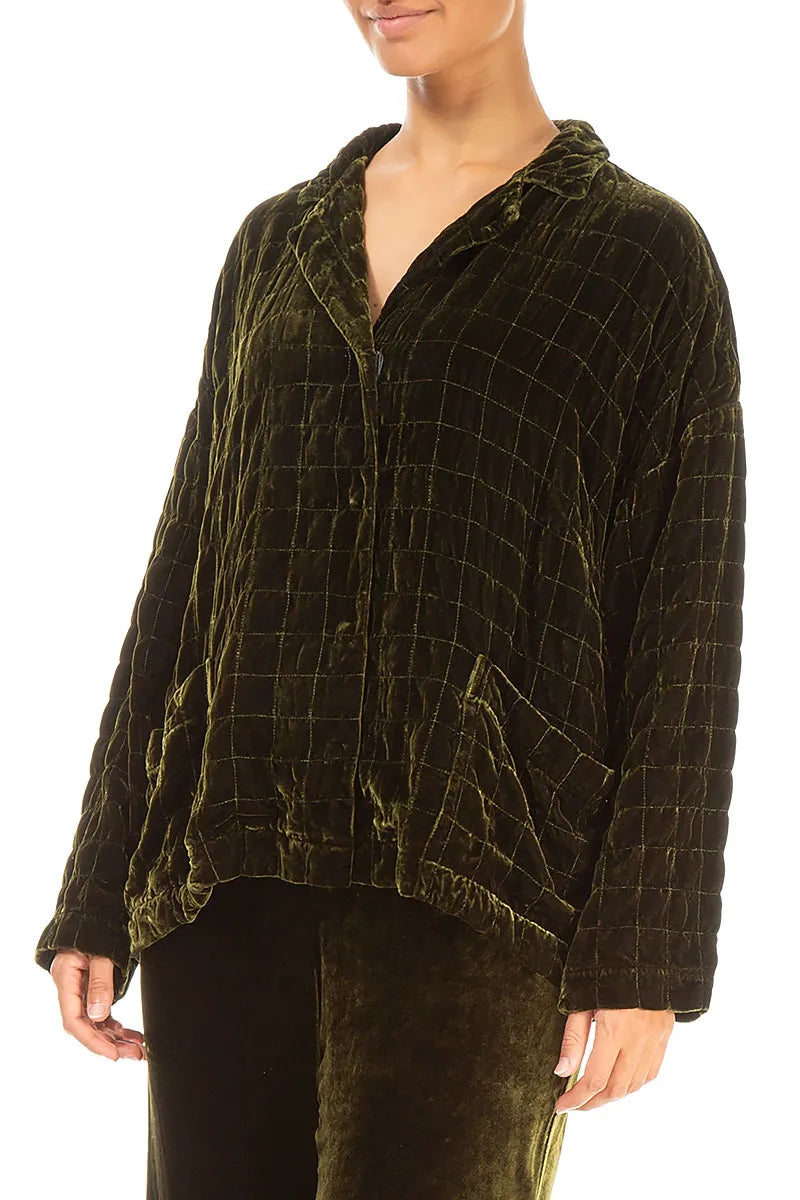 Forest Mist Pleated Silk Velvet Jacket 4