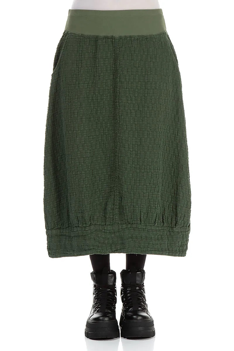 Forest Mist Textured Linen Midi Skirt 1