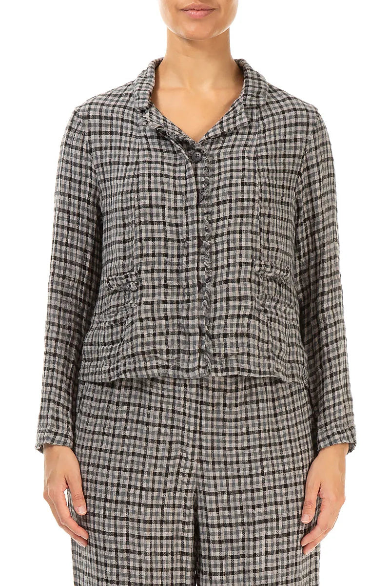 Frayed Edge Beige Heritage Check Linen Jacket 1