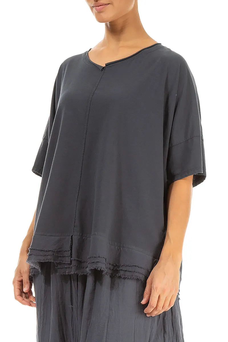Frayed Hem Graphite Cotton Top 3
