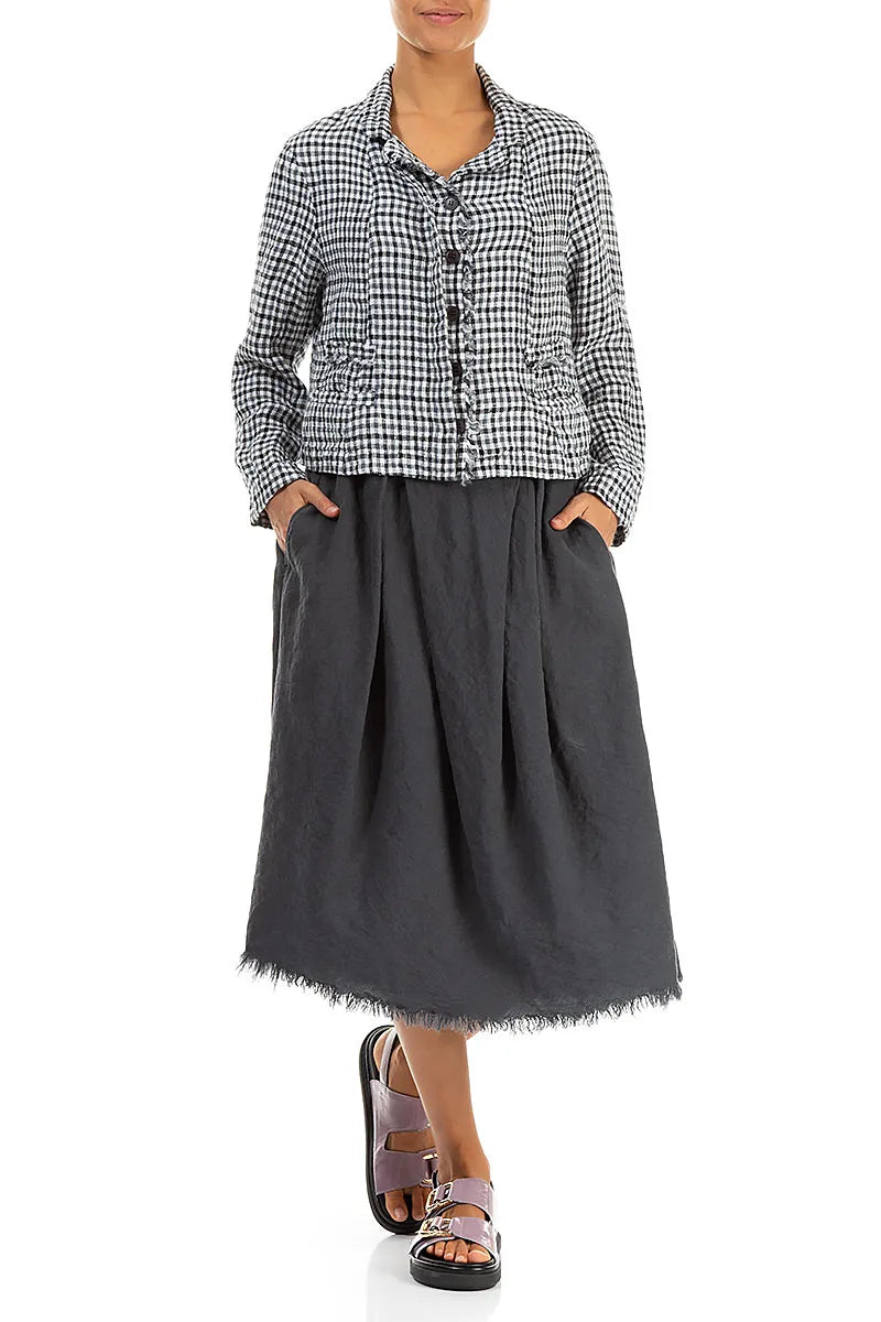 Frayed Hem Graphite Linen Skirt 4