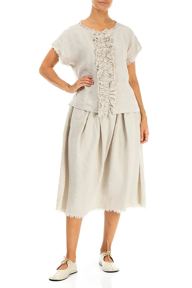 Frayed Hem Natural Linen Skirt 4