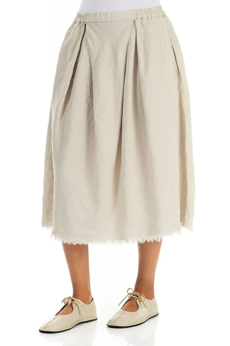 Frayed Hem Natural Linen Skirt 3