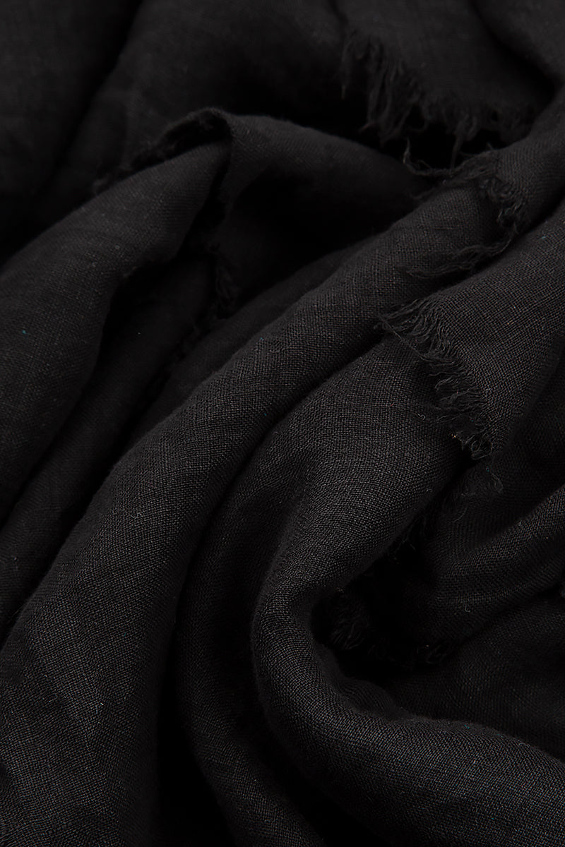 Frill Black Gauze Linen Dress 5