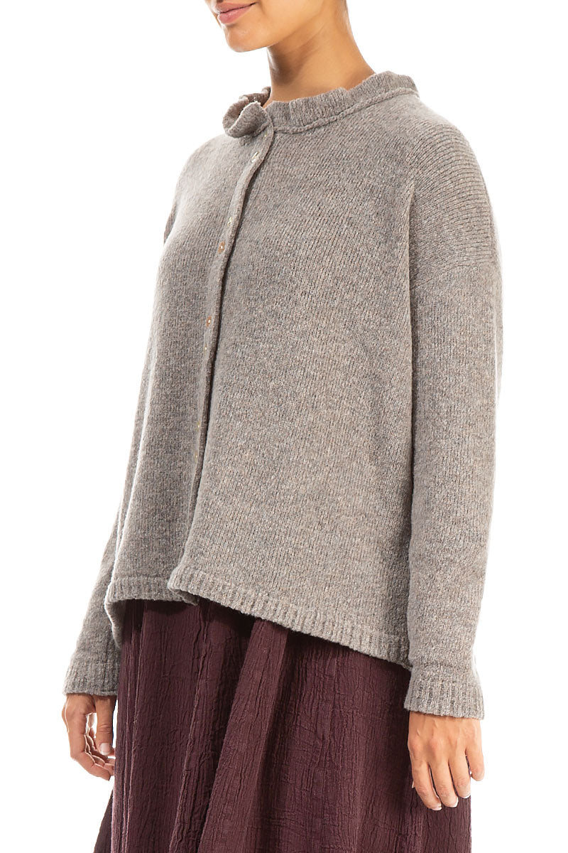 Frill Collar Beige Wool Cardigan 3