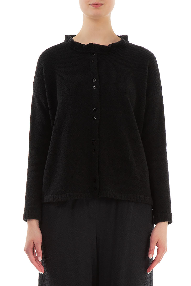 Frill Collar Black Wool Cardigan 1