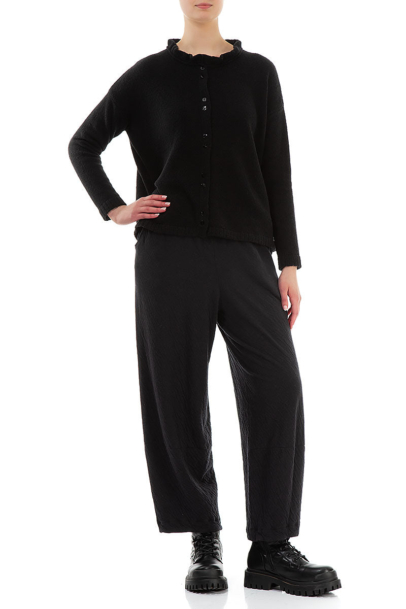 Frill Collar Black Wool Cardigan 4