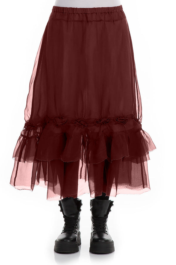 Frilled Burgundy Silk Chiffon Skirt 1
