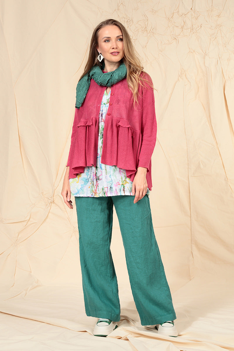 Frilled Hem Raspberry Linen Cardigan 6