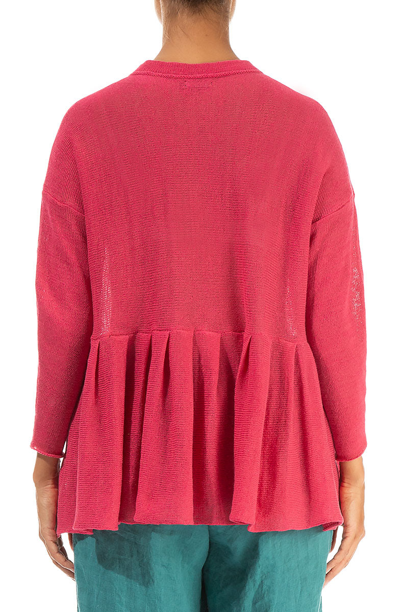 Frilled Hem Raspberry Linen Cardigan 2