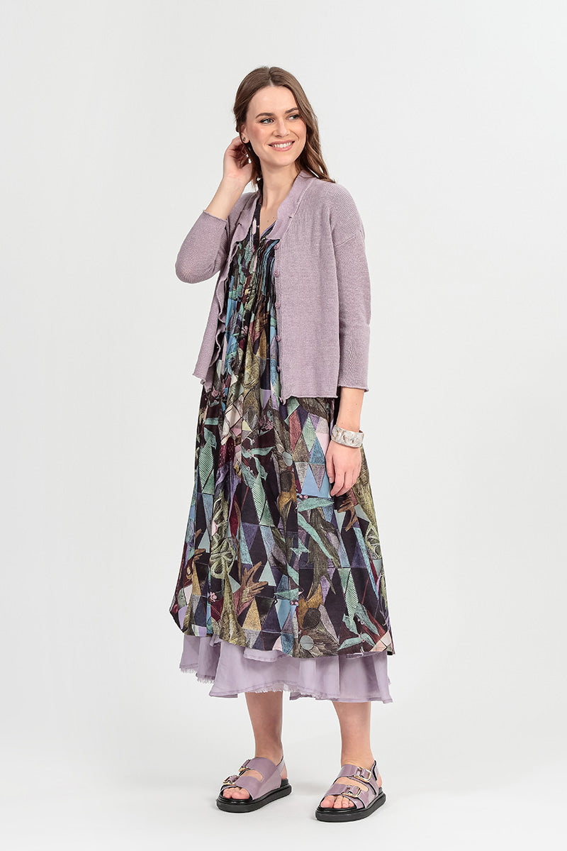 Frilled Neck Lilac Linen Cardigan 7