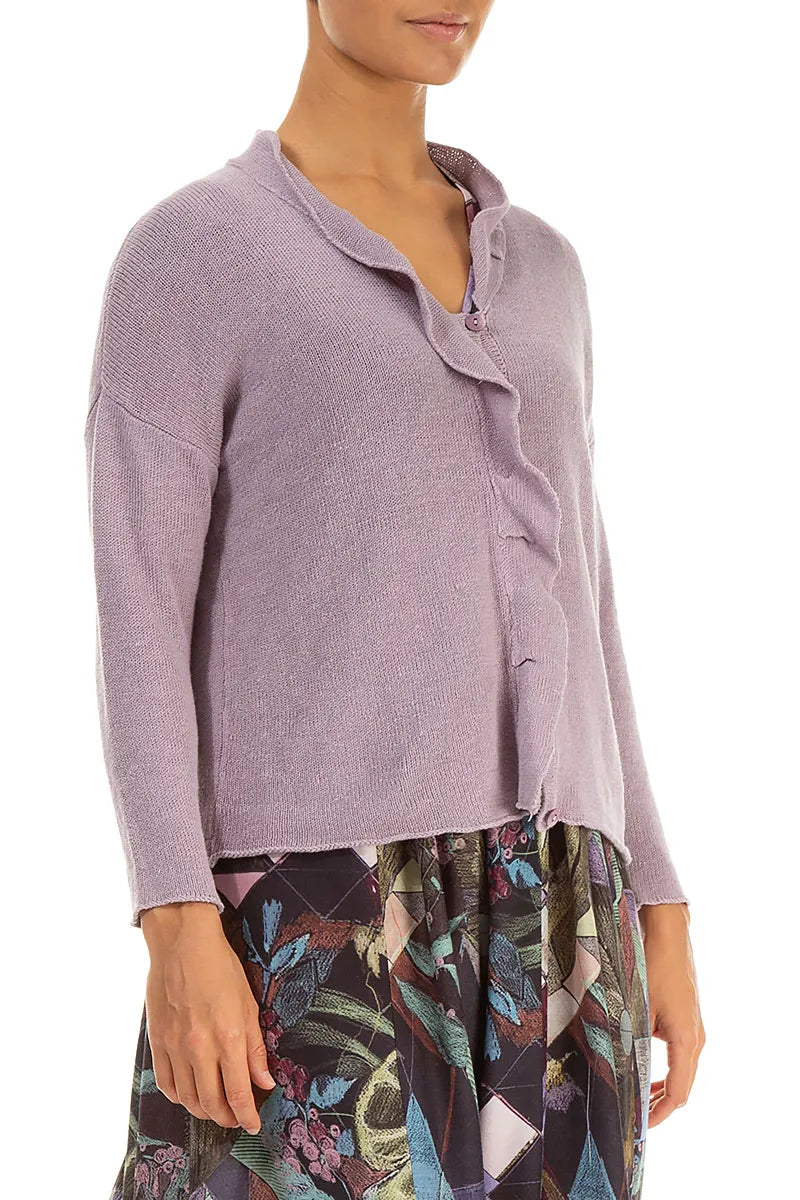 Frilled Neck Lilac Linen Cardigan 3