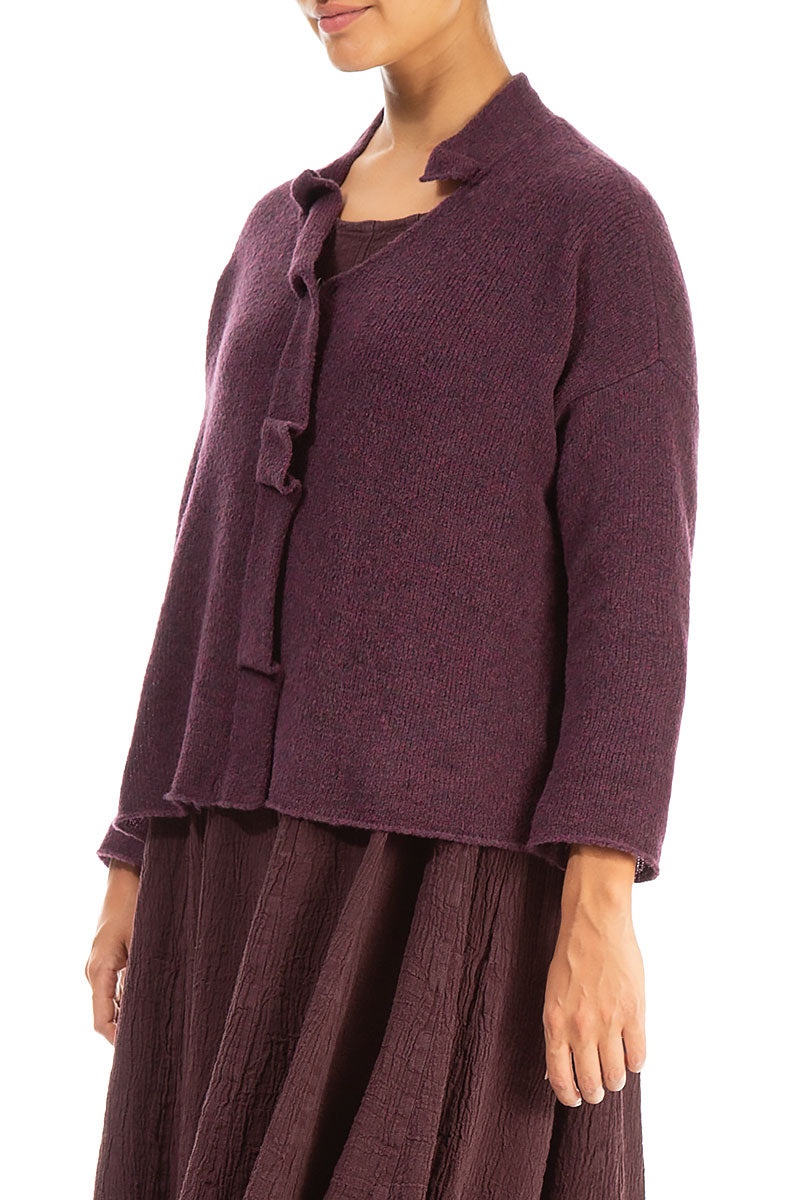 Frilled Neck Mulberry Wool Cardigan 3