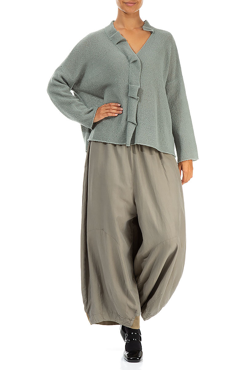 Frilled Neck Pistachio Wool Cardigan 4