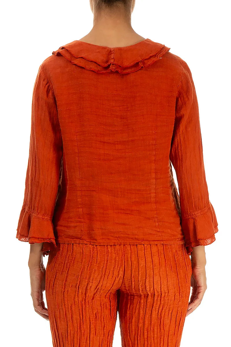 Frilled Saffron Linen Blouse 2