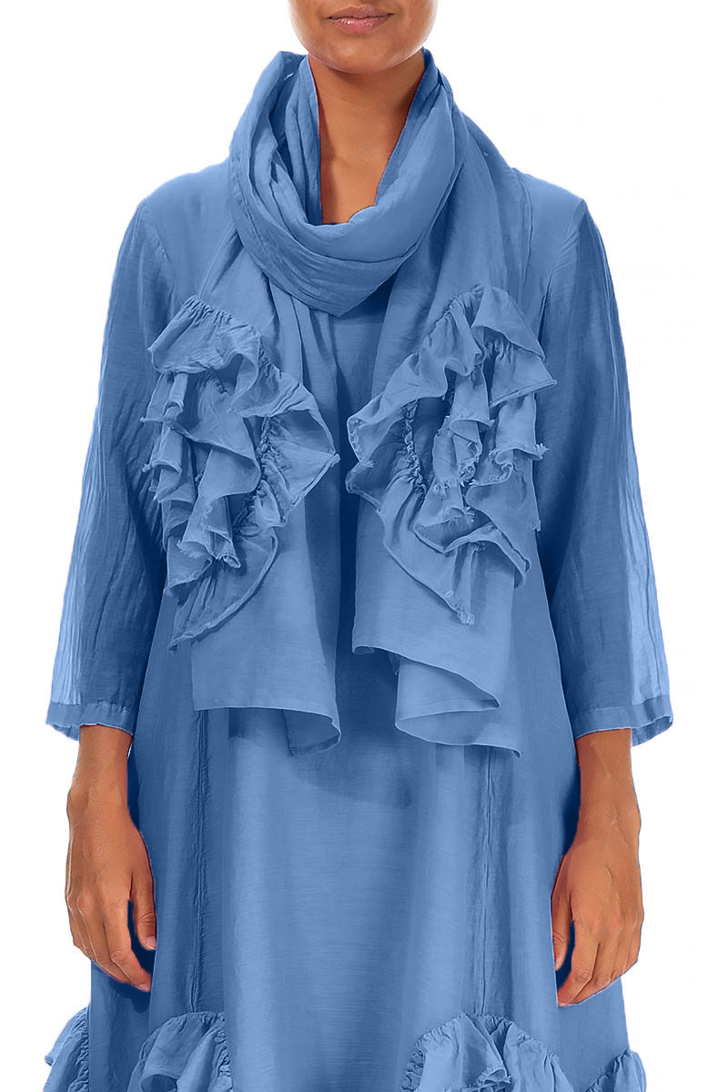 Frilly Flower Cobalt Blue Silk Cotton Scarf 1