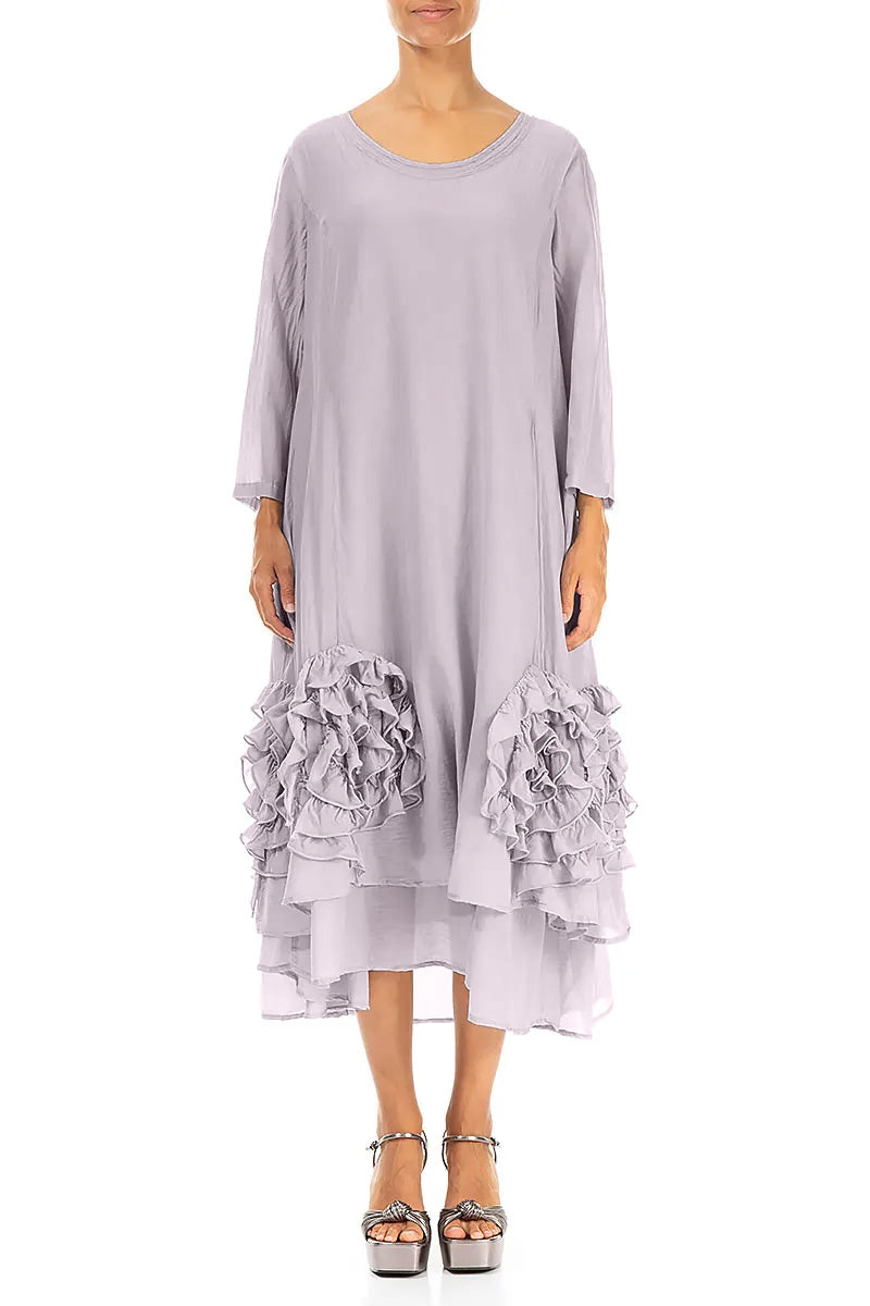 Frilly Flower Lilac Silk Cotton Dress 1