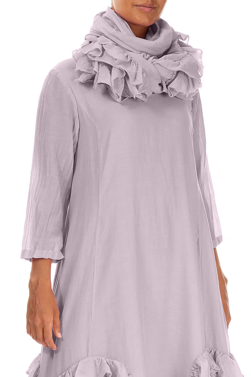 Frilly Flower Lilac Silk Cotton Scarf 4