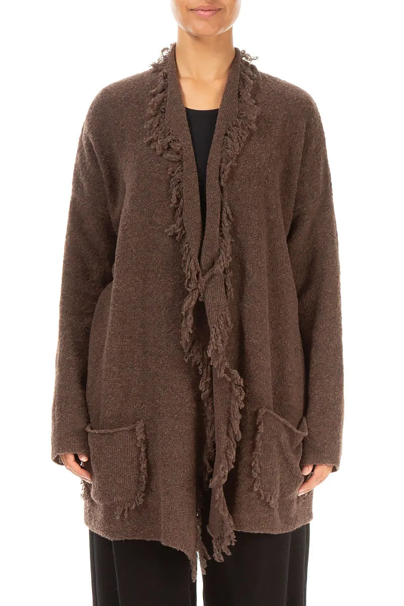 Fringed Brown Wool Cardigan 1