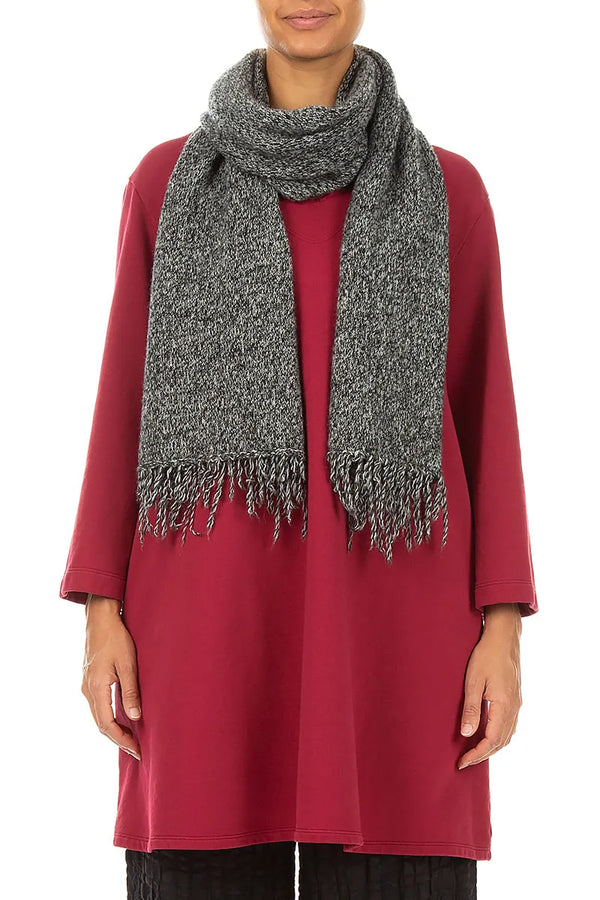 Fringed Grey Mélange Cashmere Scarf 1