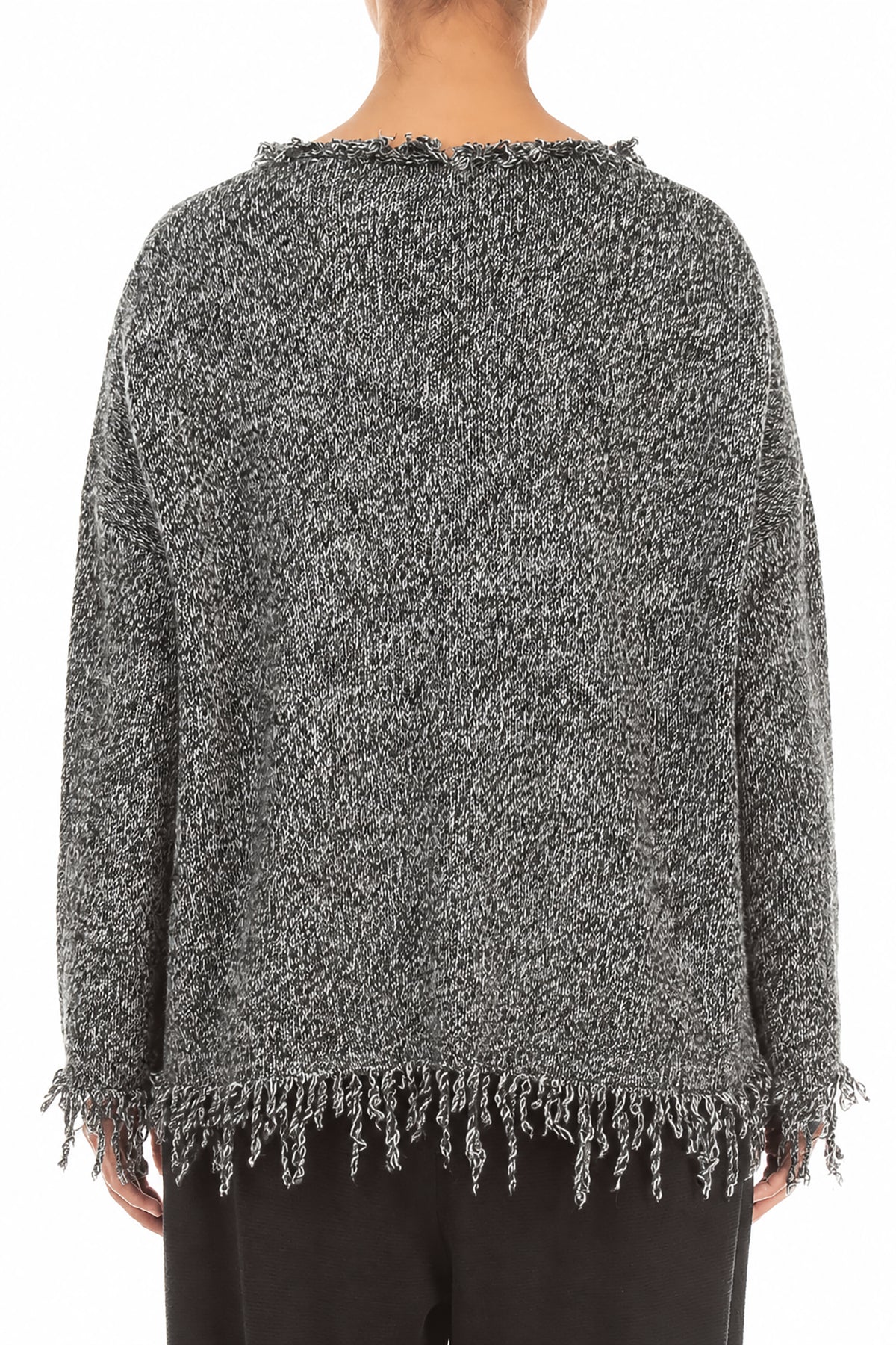 Fringed Grey Mélange Cashmere Sweater 2