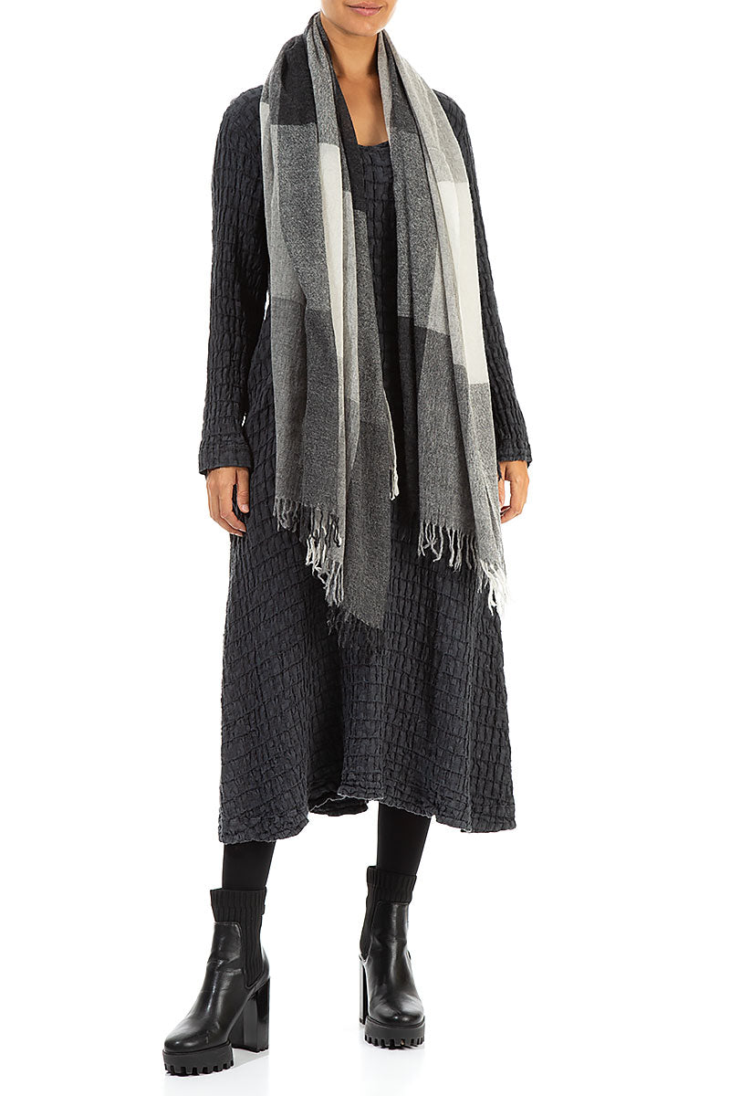 Fringed Grey Soft Cashmere Scarf 2