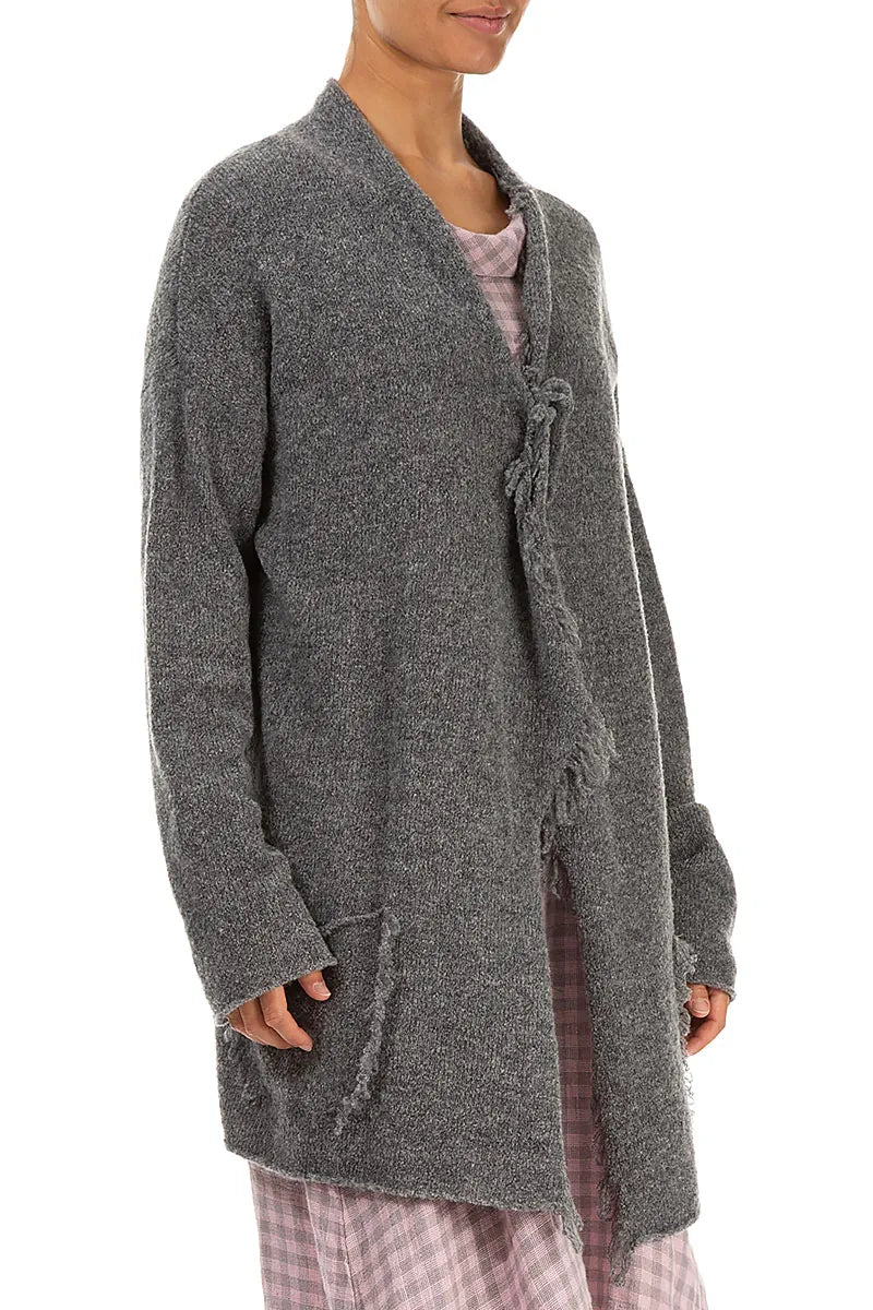Fringed Grey Wool Cardigan 3