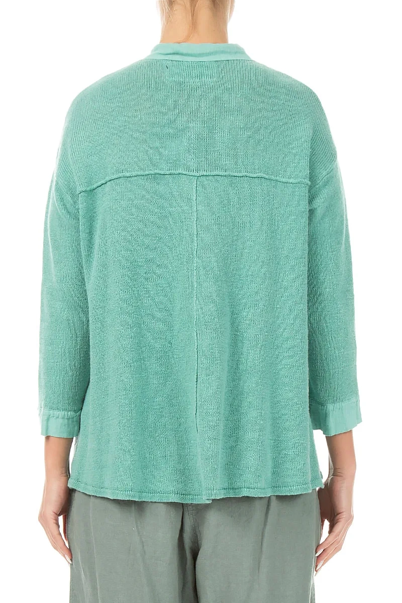Cardigan aus Leinen in Mint mit Vordertasche