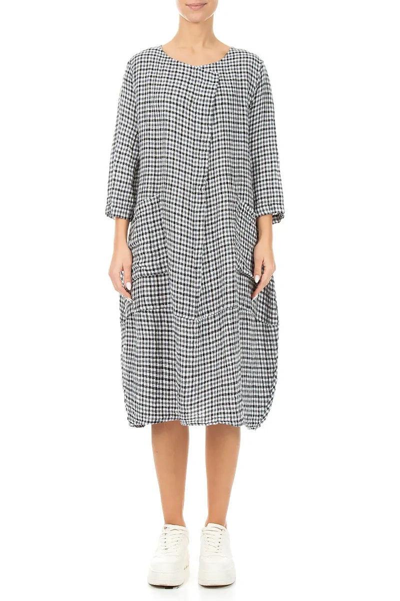 grey check linen dress Mi Textured Linen Check Dress Una